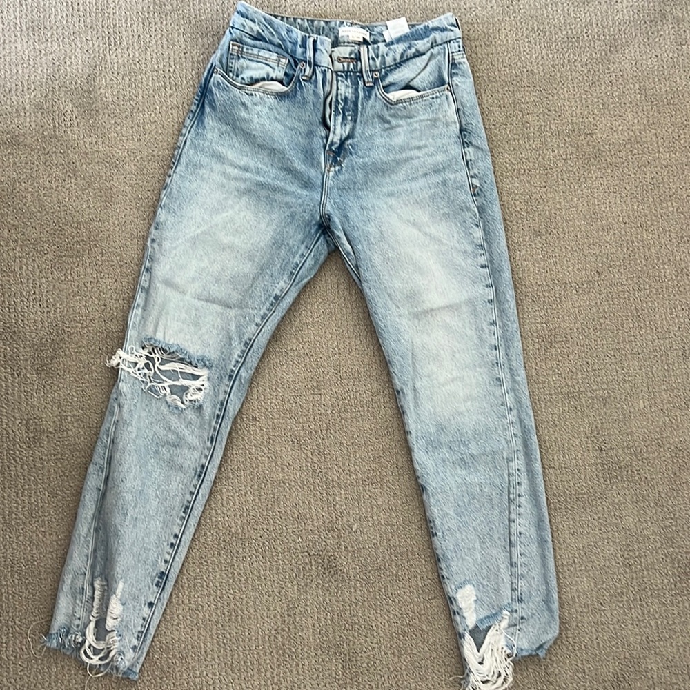Good American light washed distressed jeans